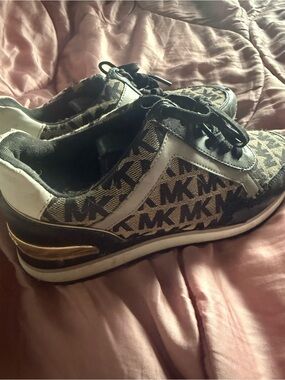 Michael Kors Black and Brown MK Monogram Low-Top Sneakers